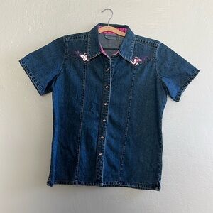 Wrangler Blues Denim Button Down Top
